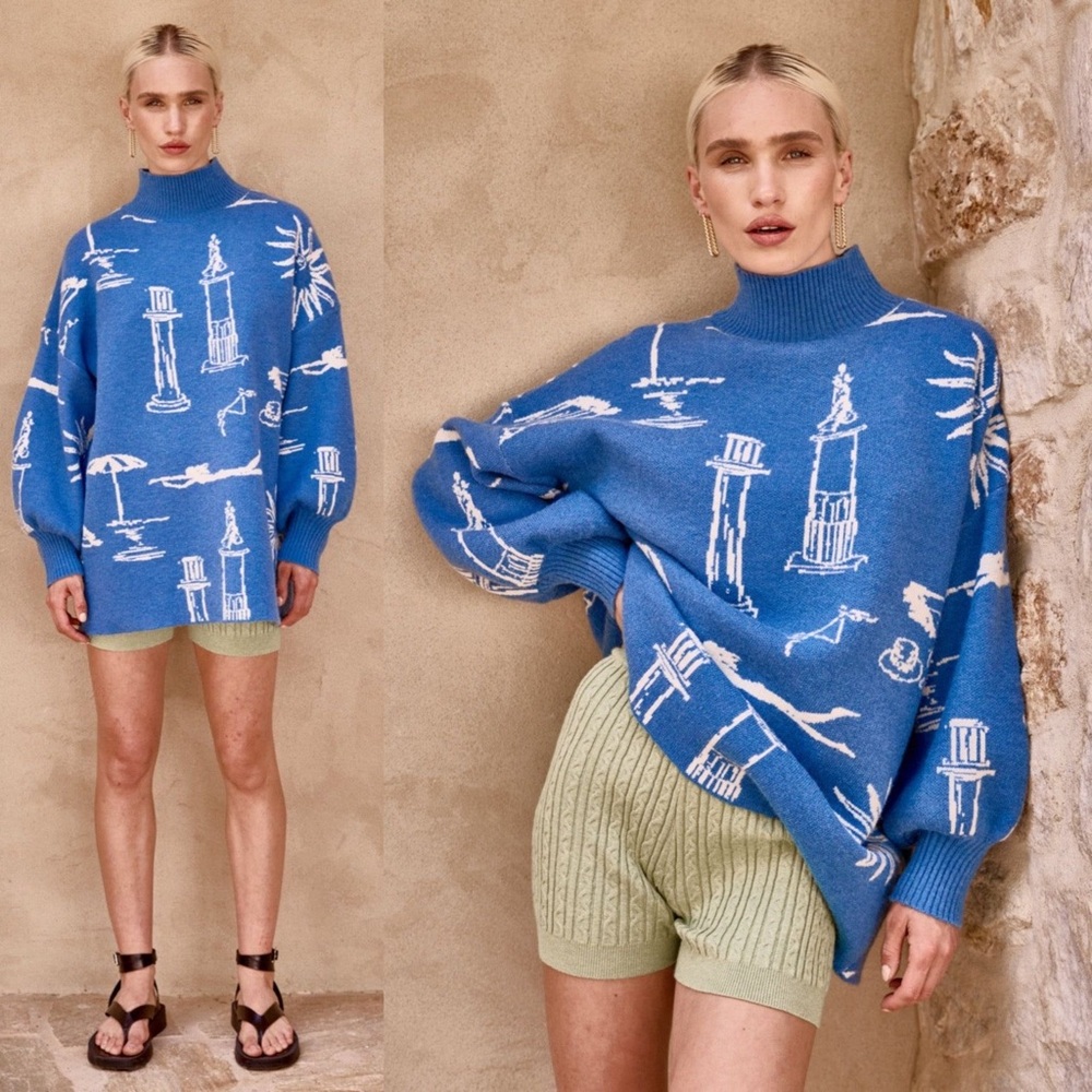 VRG GRL Fowler Knit Jumper Skyros Blue Soft Oversized Turtleneck Size Medium